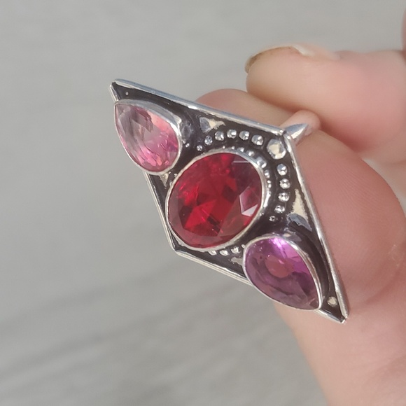 New Garnet and Bi-Color Tourmaline 925 Silver Ring. - Picture 15 of 15